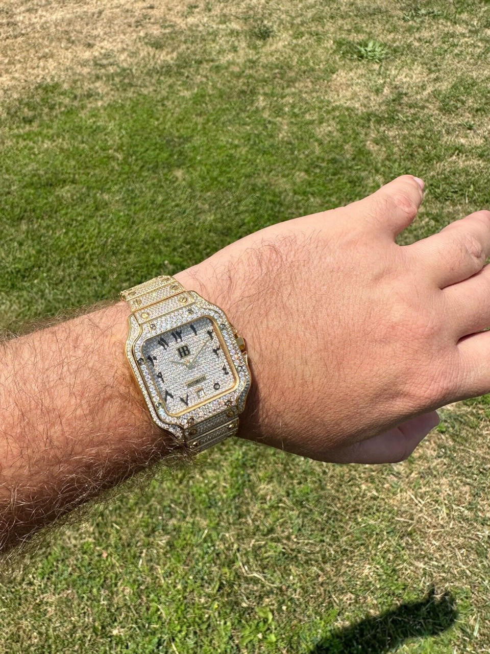 Real Hip Hop Watch Fully Iced Mens Automatic Movement Gold Stainless Arabic