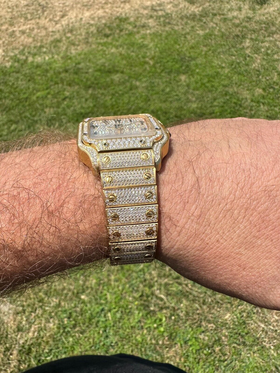 Real Hip Hop Watch Fully Iced Mens Automatic Movement Gold Stainless Arabic