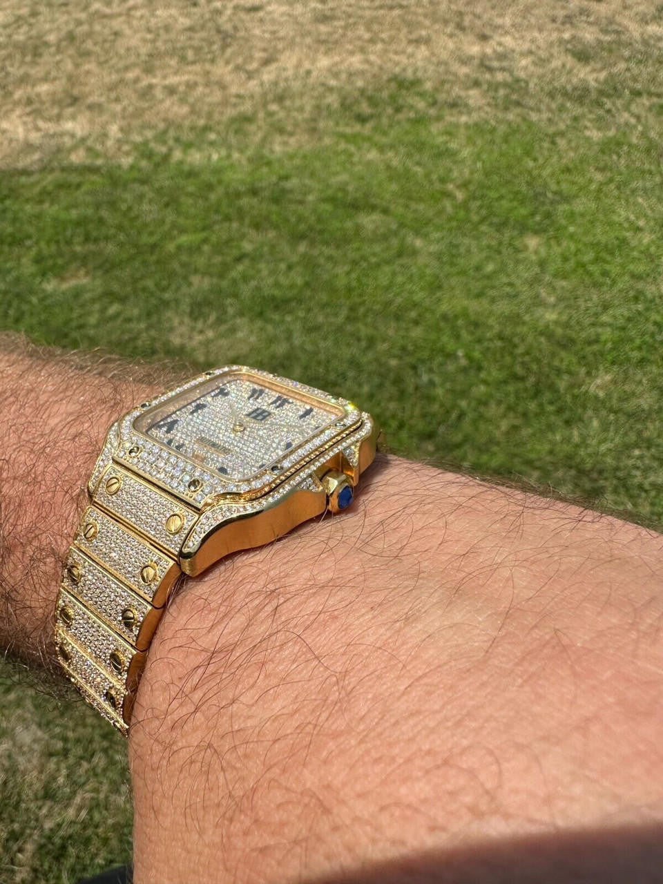 Real Hip Hop Watch Fully Iced Mens Automatic Movement Gold Stainless Arabic