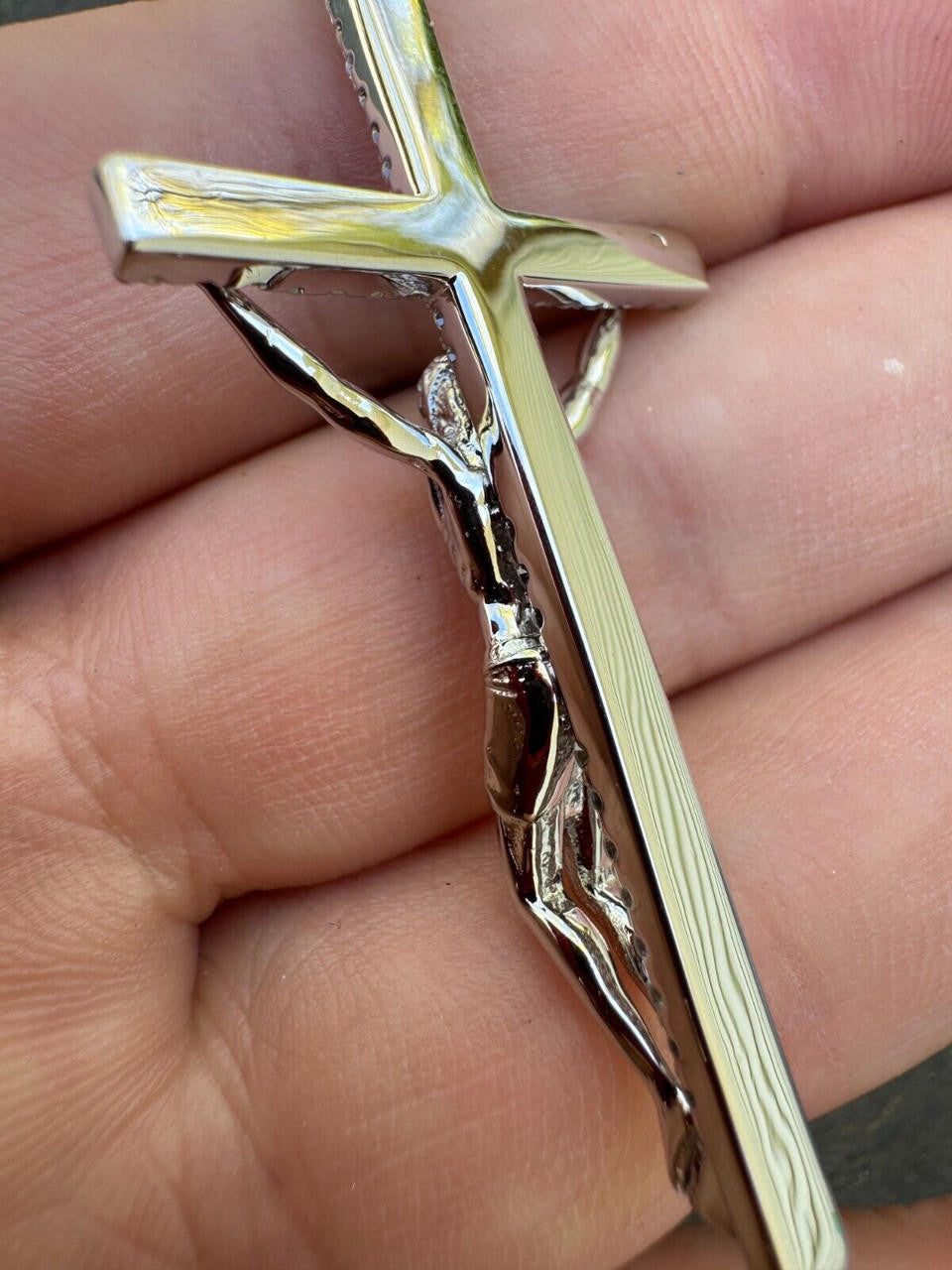 Crucifix Jesus Iced Out Hip Hop Cross Pendant - 14k Yellow Gold Vermeil Or 925 Silver - CZ Stones - Large 2.5"
