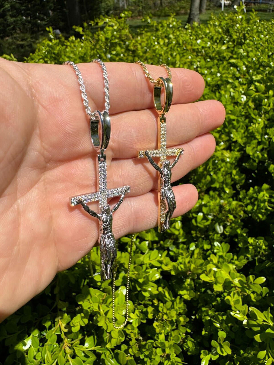 Crucifix Jesus Iced Out Hip Hop Cross Pendant - 14k Yellow Gold Vermeil Or 925 Silver - CZ Stones - Large 2.5"