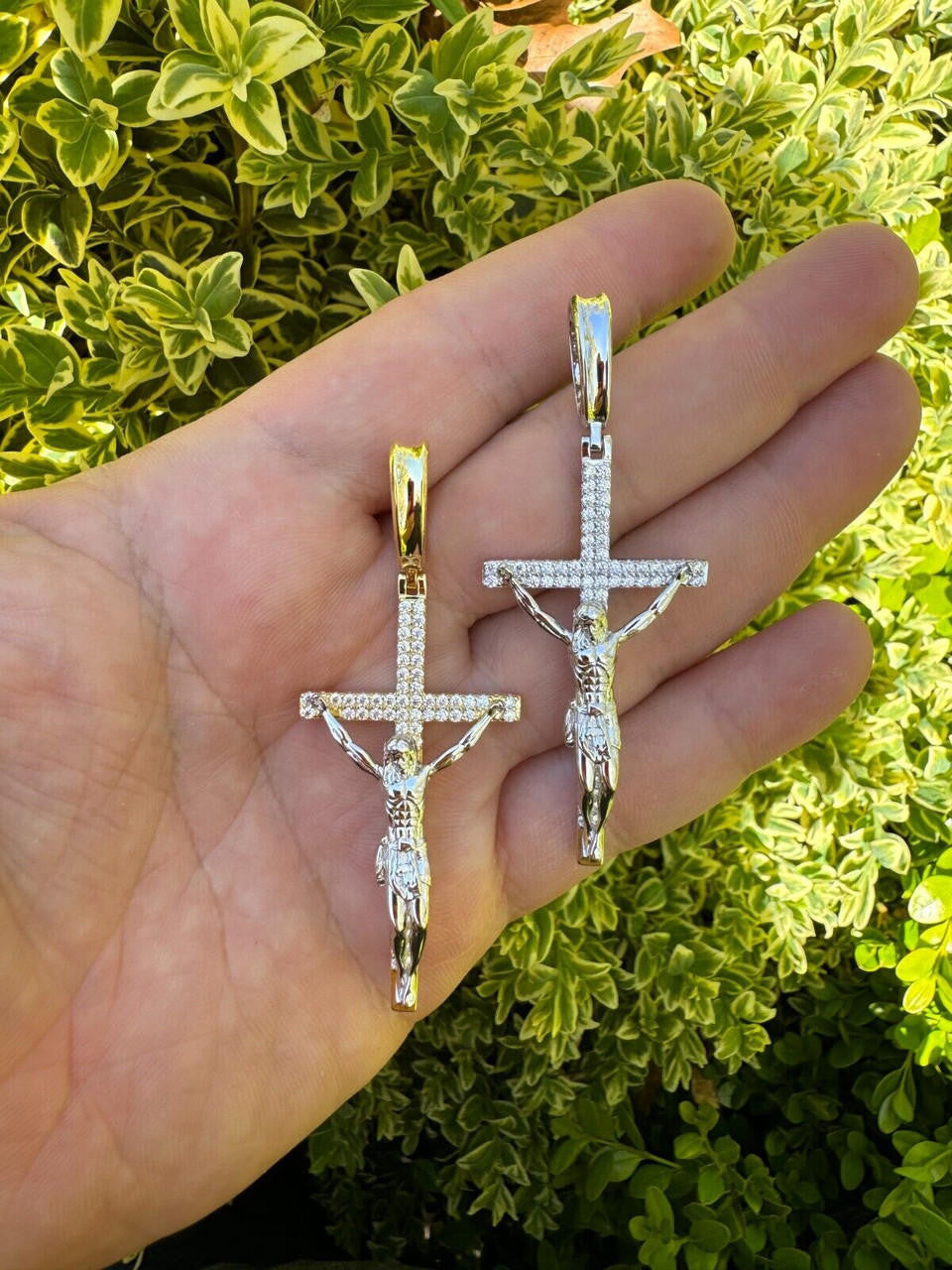 Crucifix Jesus Iced Out Hip Hop Cross Pendant - 14k Yellow Gold Vermeil Or 925 Silver - CZ Stones - Large 2.5"
