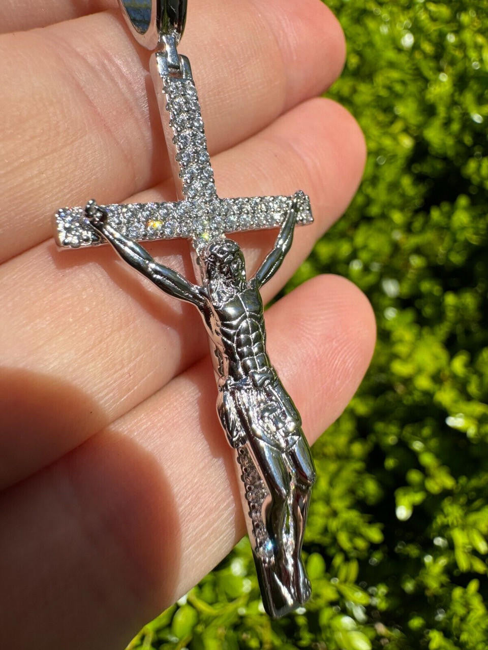 Crucifix Jesus Iced Out Hip Hop Cross Pendant - 14k Yellow Gold Vermeil Or 925 Silver - CZ Stones - Large 2.5"