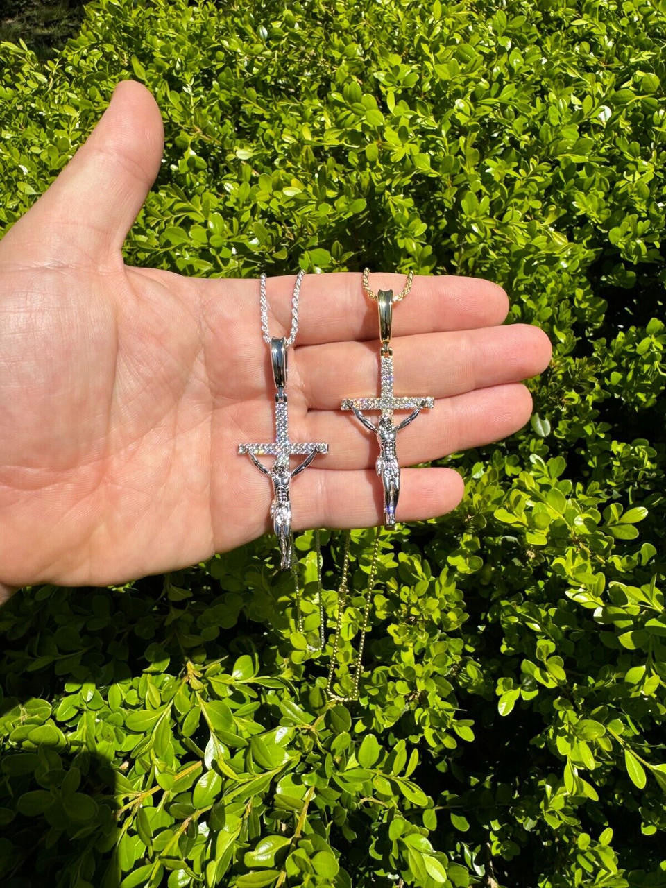Crucifix Jesus Iced Out Hip Hop Cross Pendant - 14k Yellow Gold Vermeil Or 925 Silver - CZ Stones - Large 2.5"