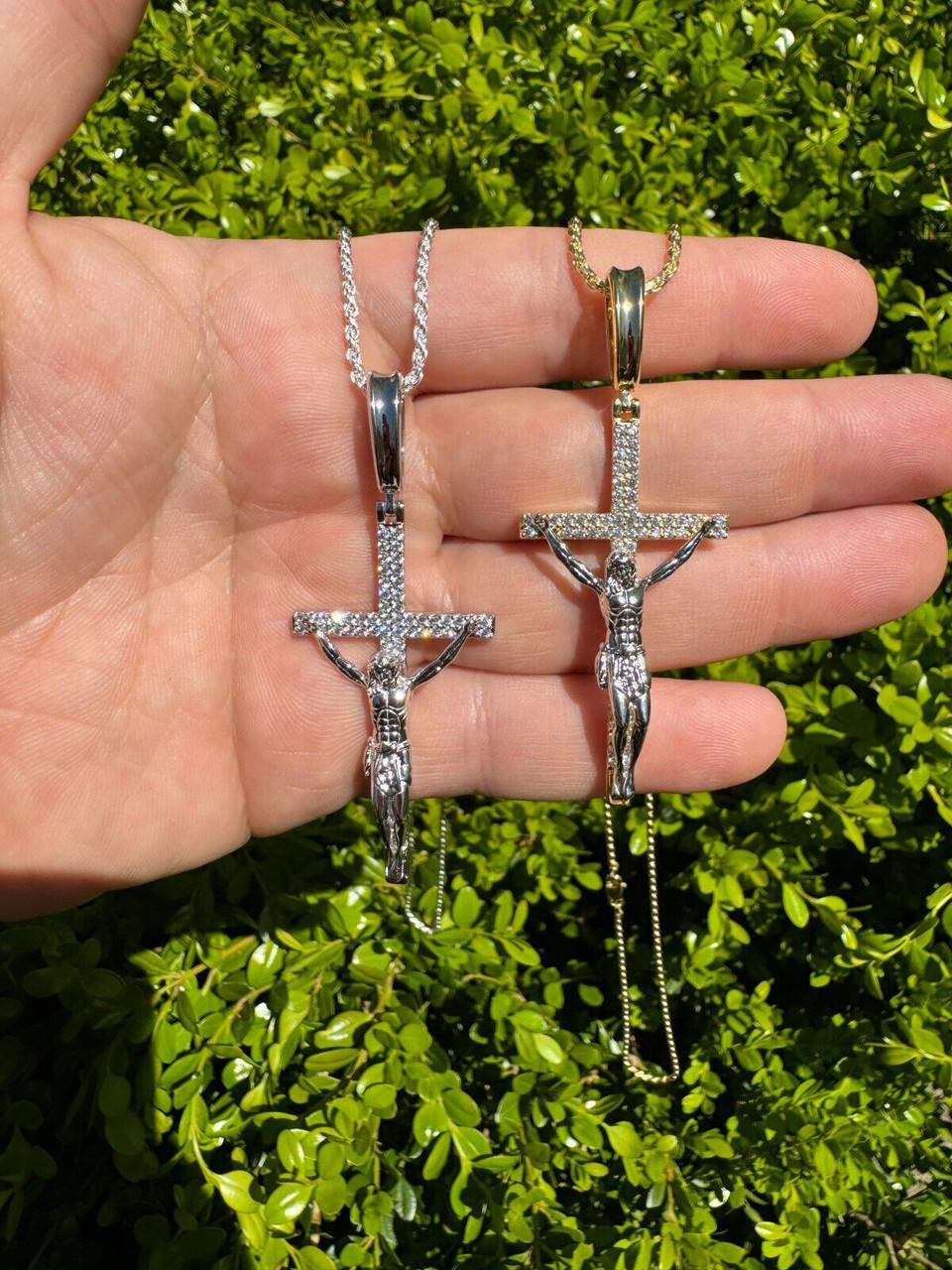 Crucifix Jesus Iced Out Hip Hop Cross Pendant - 14k Yellow Gold Vermeil Or 925 Silver - CZ Stones - Large 2.5"