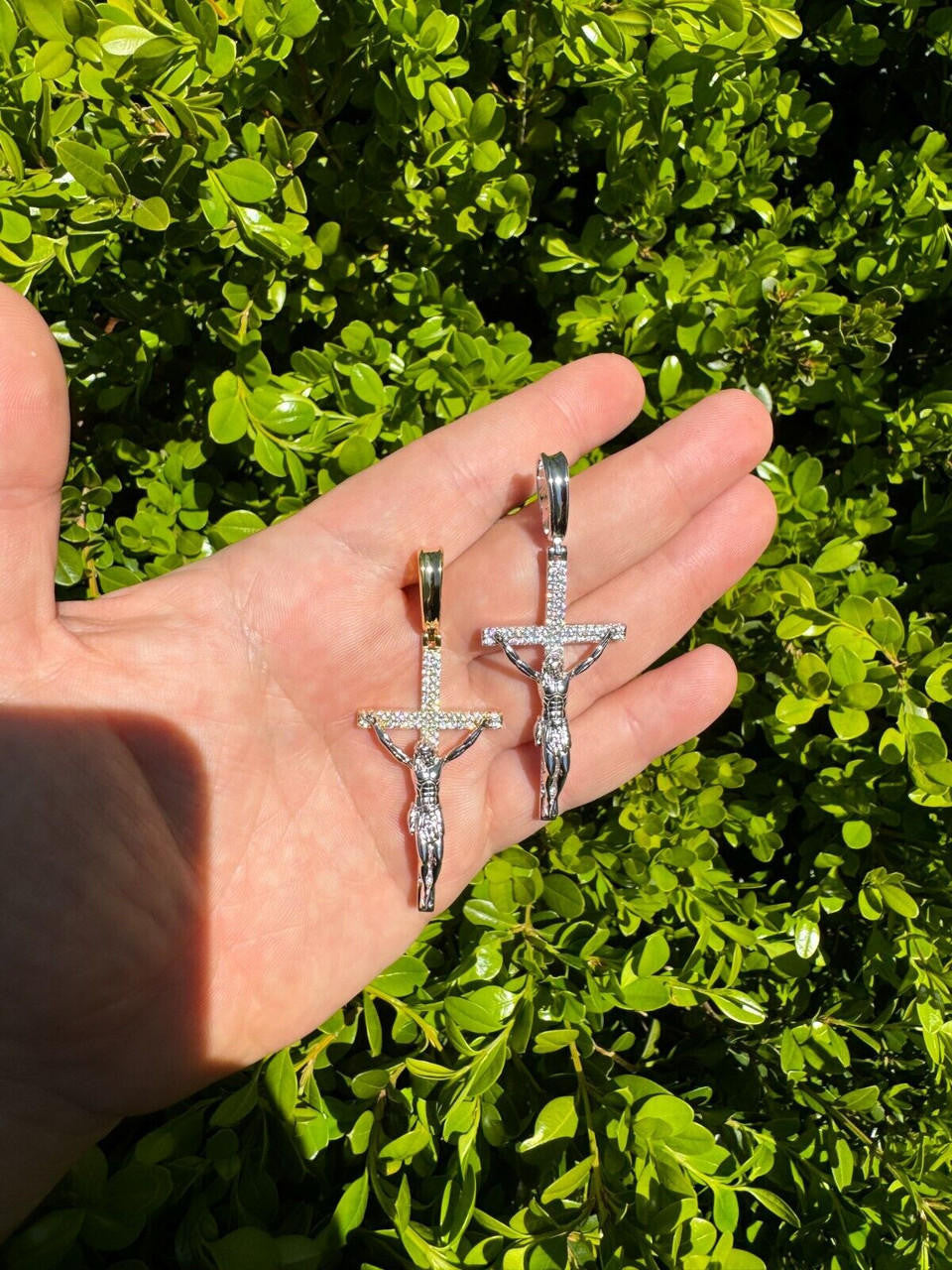 Crucifix Jesus Iced Out Hip Hop Cross Pendant - 14k Yellow Gold Vermeil Or 925 Silver - CZ Stones - Large 2.5"