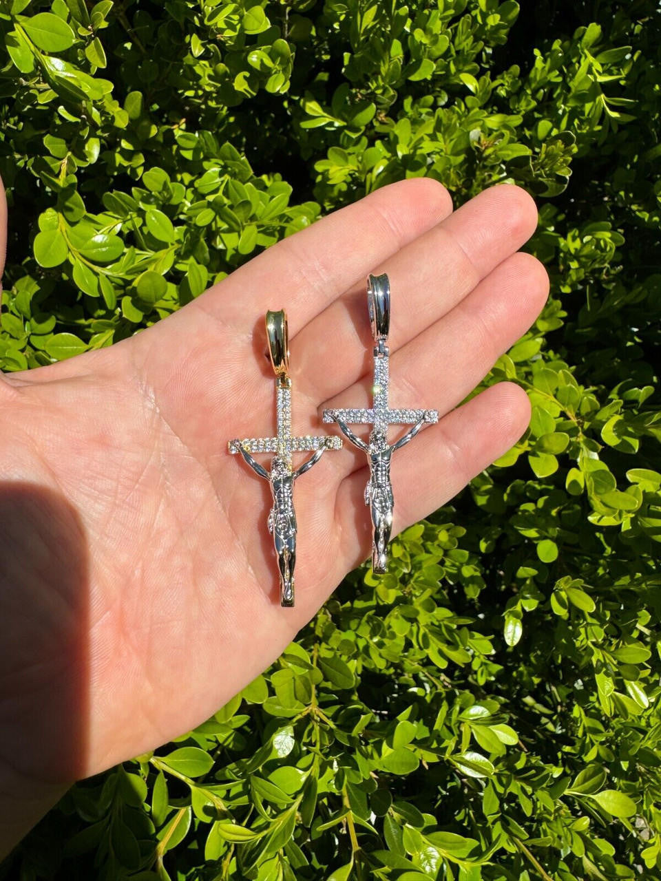 Crucifix Jesus Iced Out Hip Hop Cross Pendant - 14k Yellow Gold Vermeil Or 925 Silver - CZ Stones - Large 2.5"