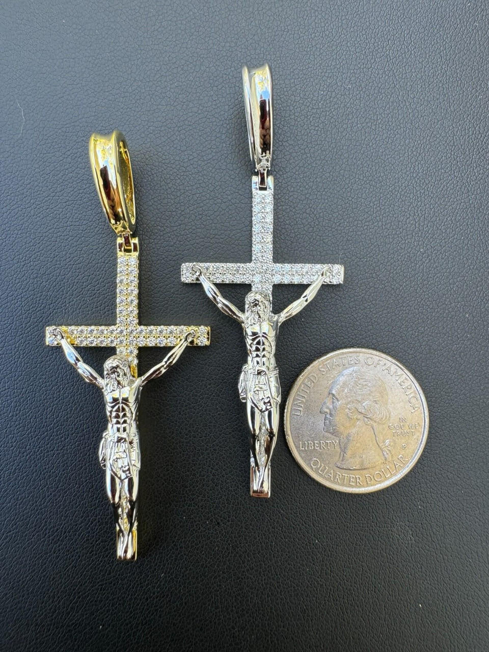 Crucifix Jesus Iced Out Hip Hop Cross Pendant - 14k Yellow Gold Vermeil Or 925 Silver - CZ Stones - Large 2.5"