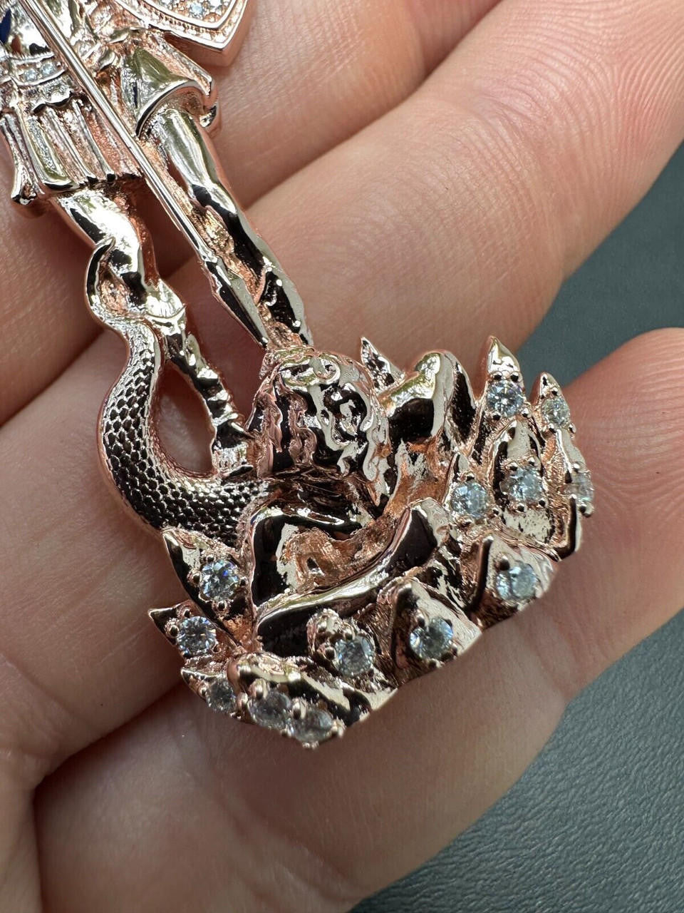 MOISSANITE Saint St Michael Slaying Dragon Archangel Pendant - 14k Rose Vermeil 925 Silver  - 3 Sizes 1"-3"