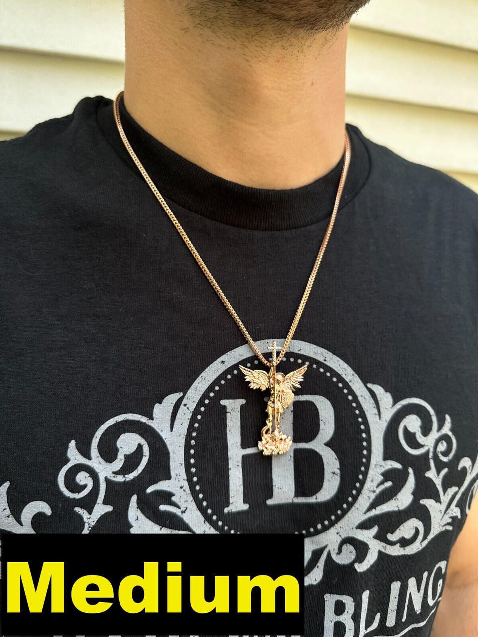 MOISSANITE Saint St Michael Slaying Dragon Archangel Pendant - 14k Rose Vermeil 925 Silver  - 3 Sizes 1"-3"