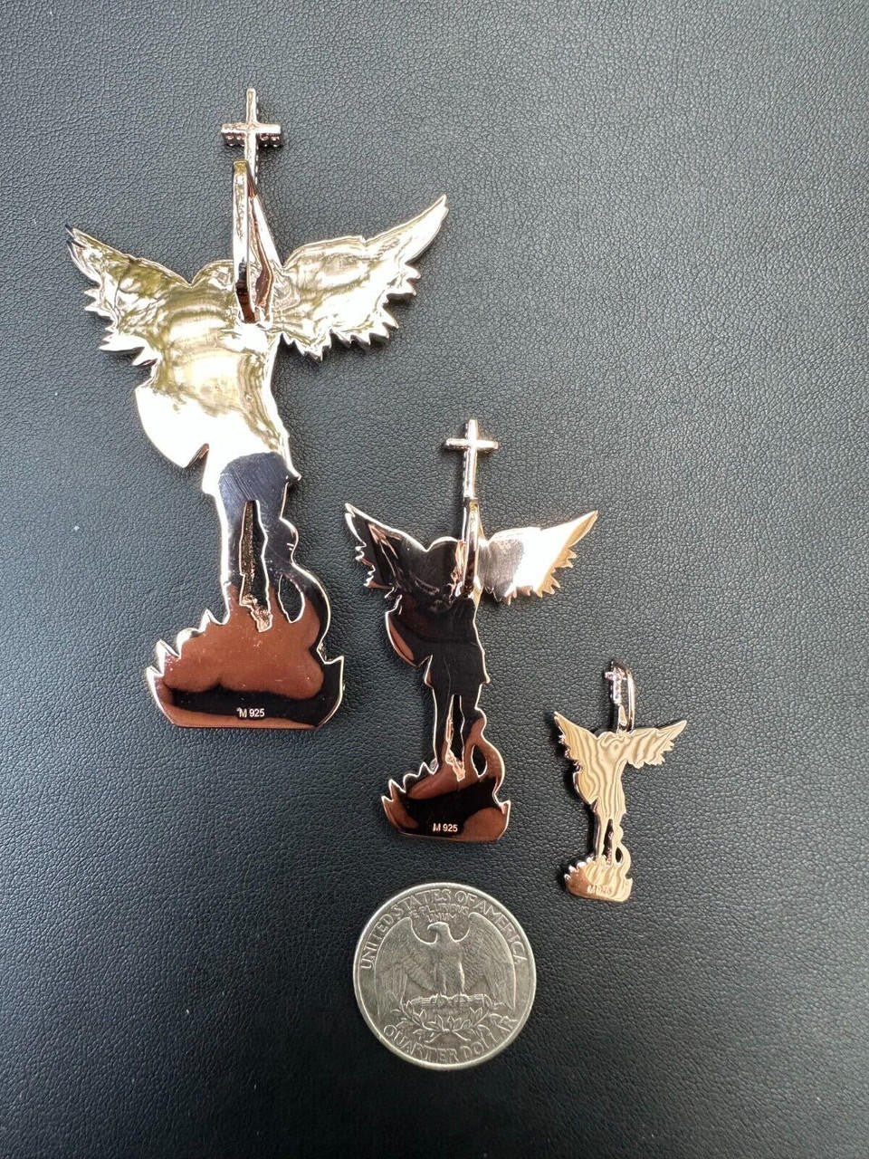 MOISSANITE Saint St Michael Slaying Dragon Archangel Pendant - 14k Rose Vermeil 925 Silver  - 3 Sizes 1"-3"