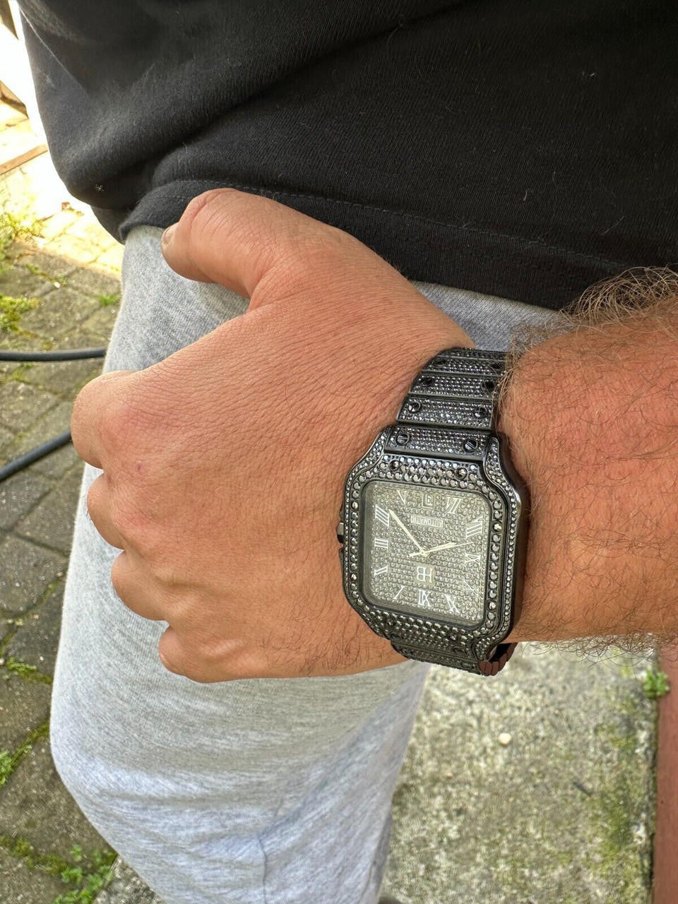 Real Mens 16ct Black MOISSANITE Watch Iced Automatic Movement Hip Hop Bust Down