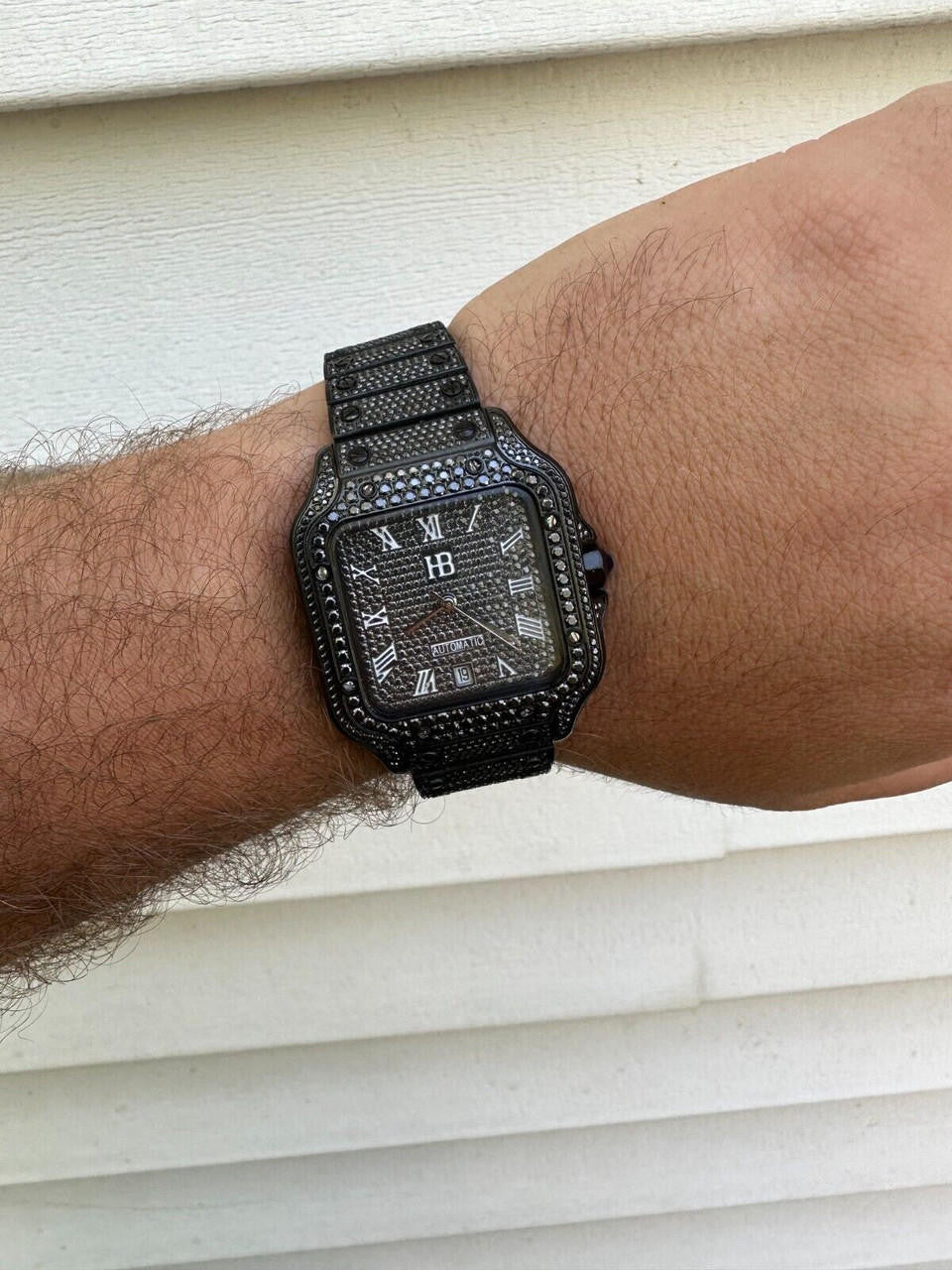 Real Mens 16ct Black MOISSANITE Watch Iced Automatic Movement Hip Hop Bust Down