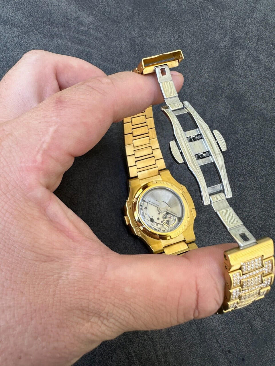 Real Mens Baguette 14k Gold Real MOISSANITE Watch Iced Automatic Movement HipHop
