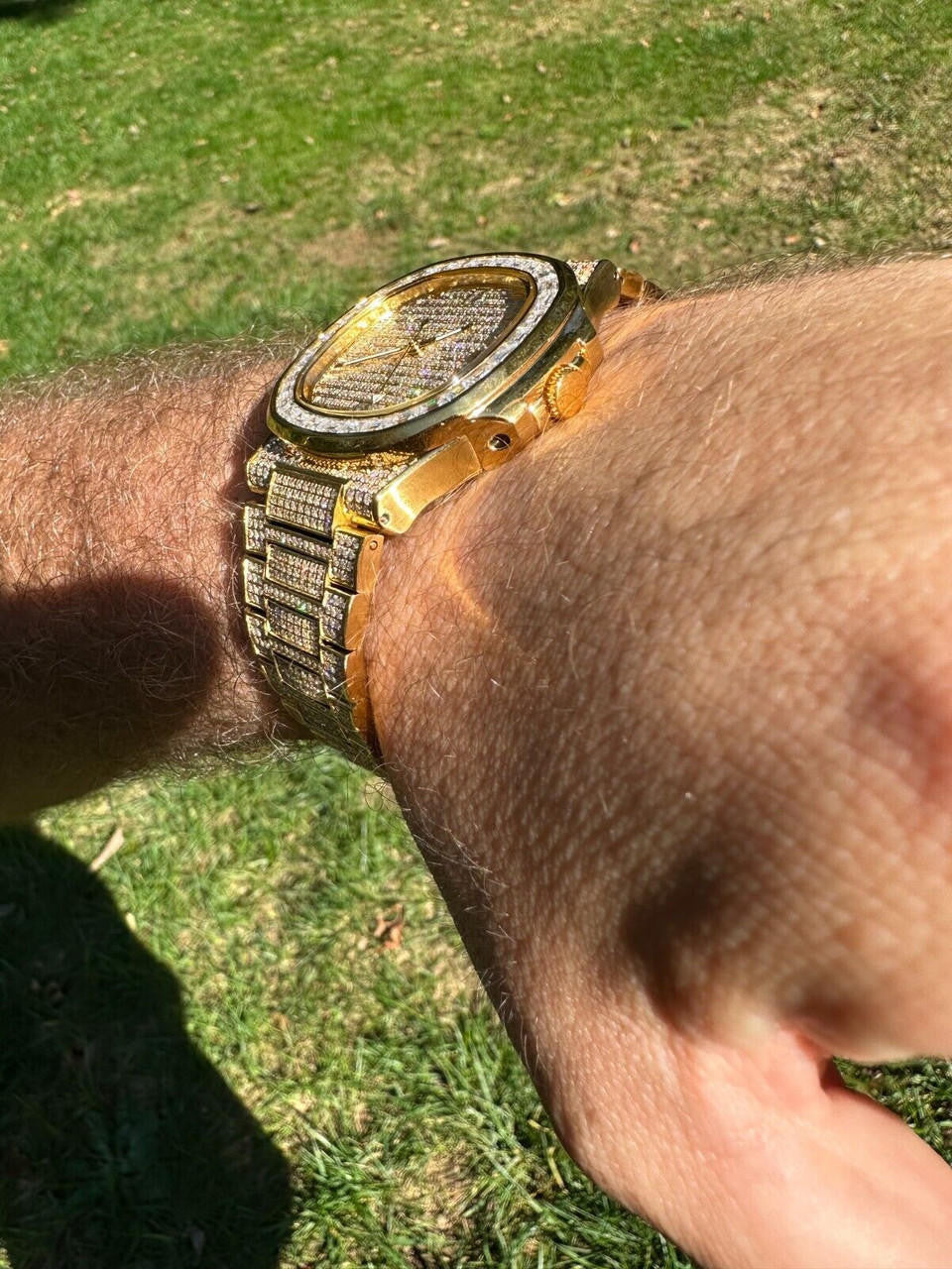 Real Mens Baguette 14k Gold Real MOISSANITE Watch Iced Automatic Movement HipHop
