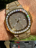 Real Mens Baguette 14k Gold Real MOISSANITE Watch Iced Automatic Movement HipHop