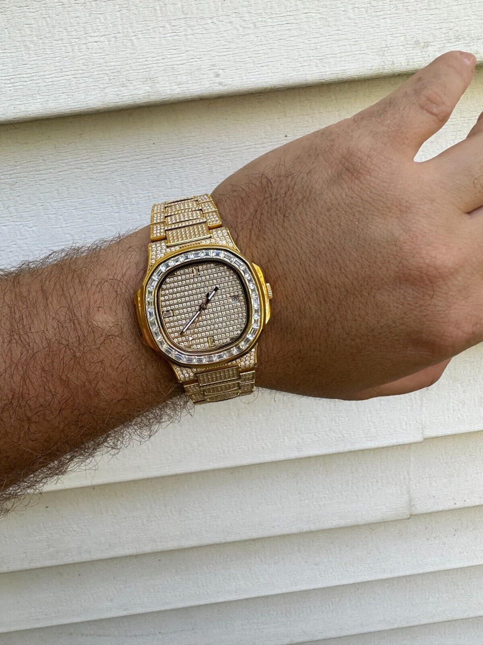 Real Mens Baguette 14k Gold Real MOISSANITE Watch Iced Automatic Movement HipHop
