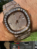 Real Mens Baguette 14k Rose Gold Real MOISSANITE Watch Iced Automatic Movement