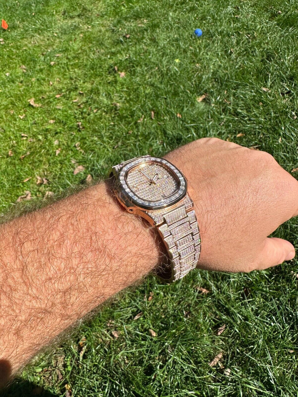 Real Mens Baguette 14k Rose Gold Real MOISSANITE Watch Iced Automatic Movement