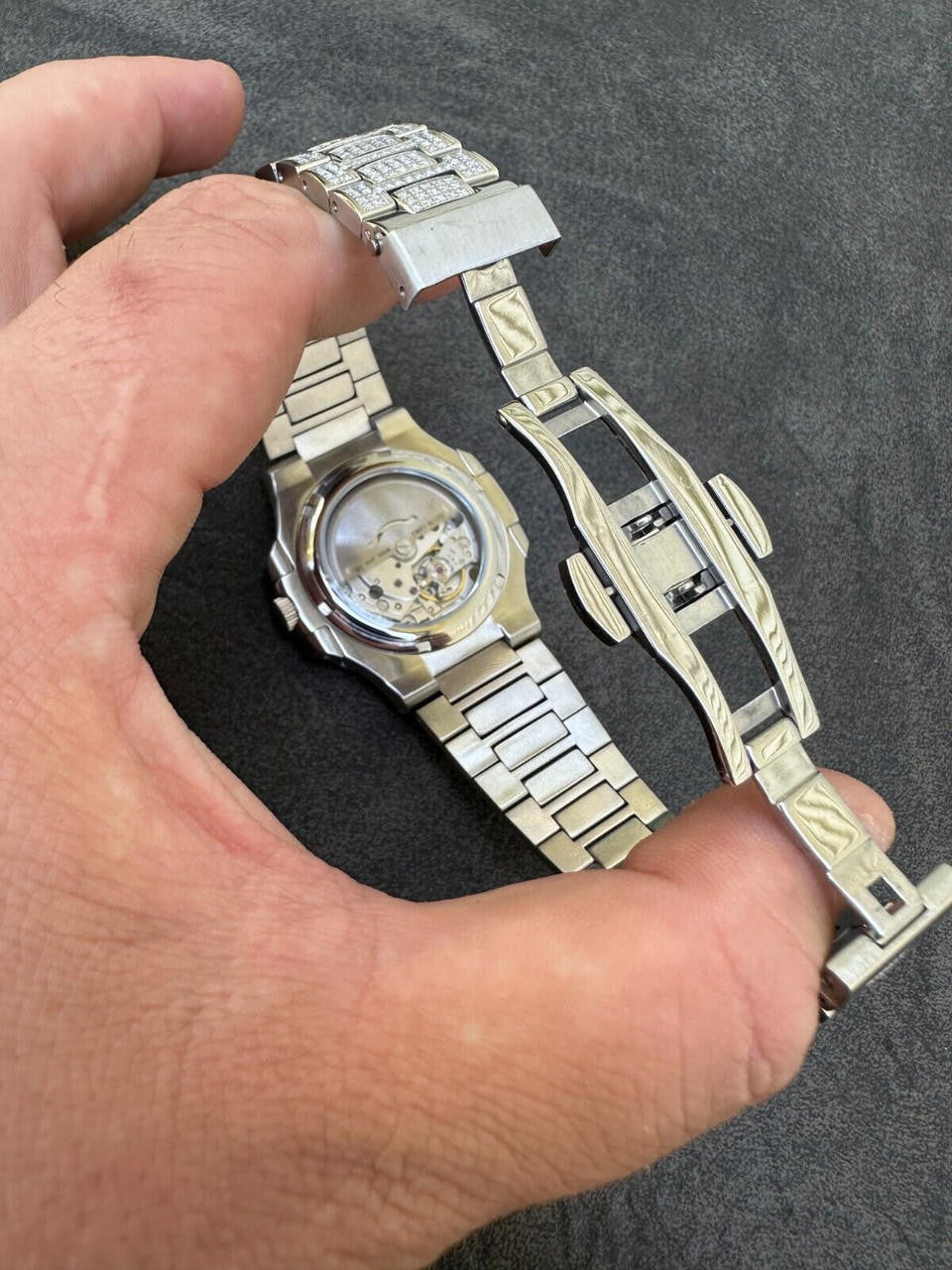 Real Mens Baguette MOISSANITE Watch Iced Automatic Movement Hip Hop Bust Down