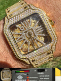 Real Mens MOISSANITE 14k Gold Watch Iced Automatic Movement Hip Hop Skeleton