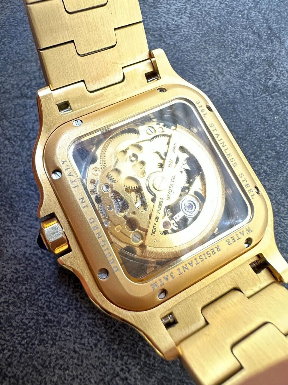 Real Mens MOISSANITE 14k Gold Watch Iced Automatic Movement Hip Hop Skeleton