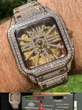 Real Mens MOISSANITE 14k Rose Gold Watch Iced Automatic Movement HipHop Skeleton