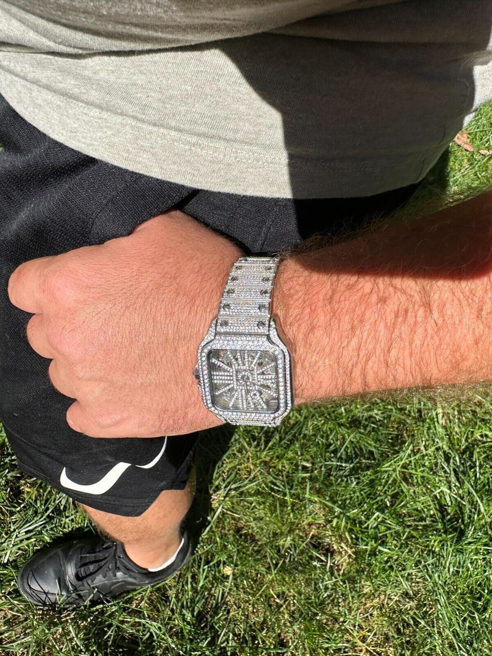 Real Mens MOISSANITE Watch Iced Automatic Movement Hip Hop Bust Down Skeleton
