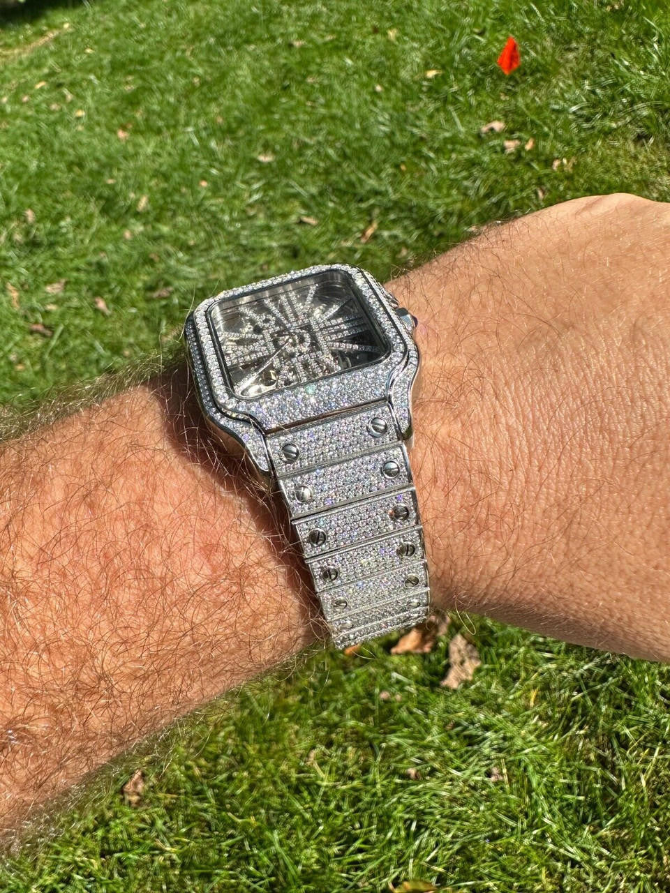 Real Mens MOISSANITE Watch Iced Automatic Movement Hip Hop Bust Down Skeleton