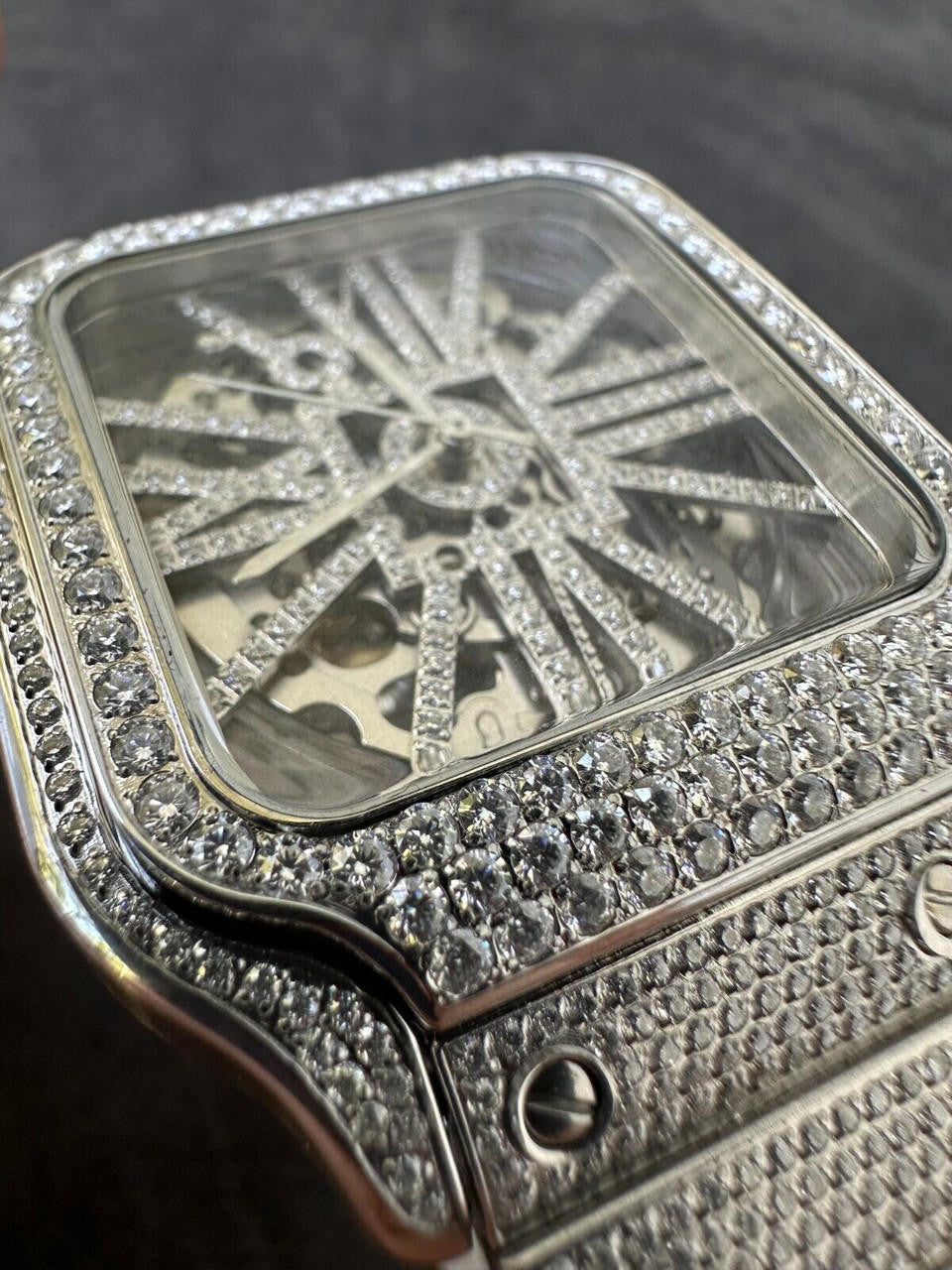 Real Mens MOISSANITE Watch Iced Automatic Movement Hip Hop Bust Down Skeleton