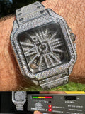 Real Mens MOISSANITE Watch Iced Automatic Movement Hip Hop Bust Down Skeleton