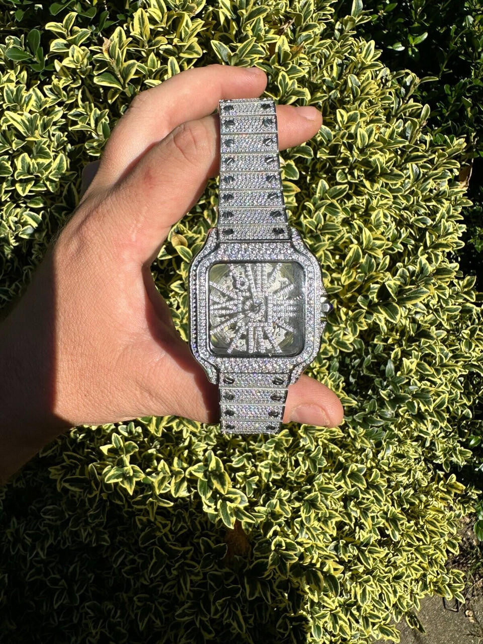 Real Mens MOISSANITE Watch Iced Automatic Movement Hip Hop Bust Down Skeleton