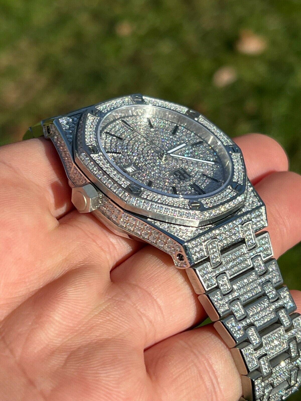 Real Mens Watch Fully Iced Bust Down Out Skeleton Back Automatic 44mm Hip Hop