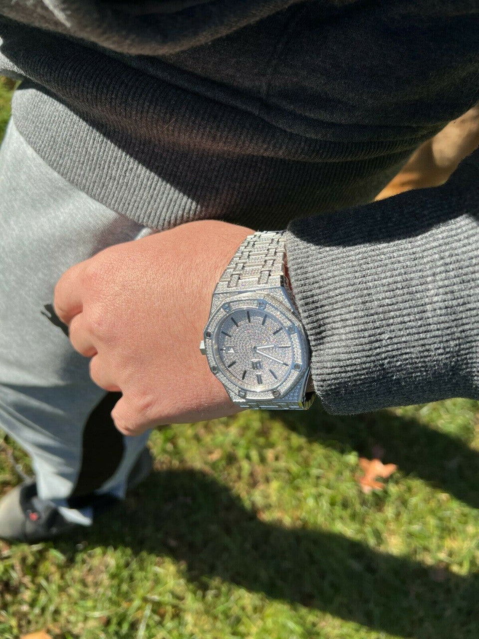 Real Mens Watch Fully Iced Bust Down Out Skeleton Back Automatic 44mm Hip Hop