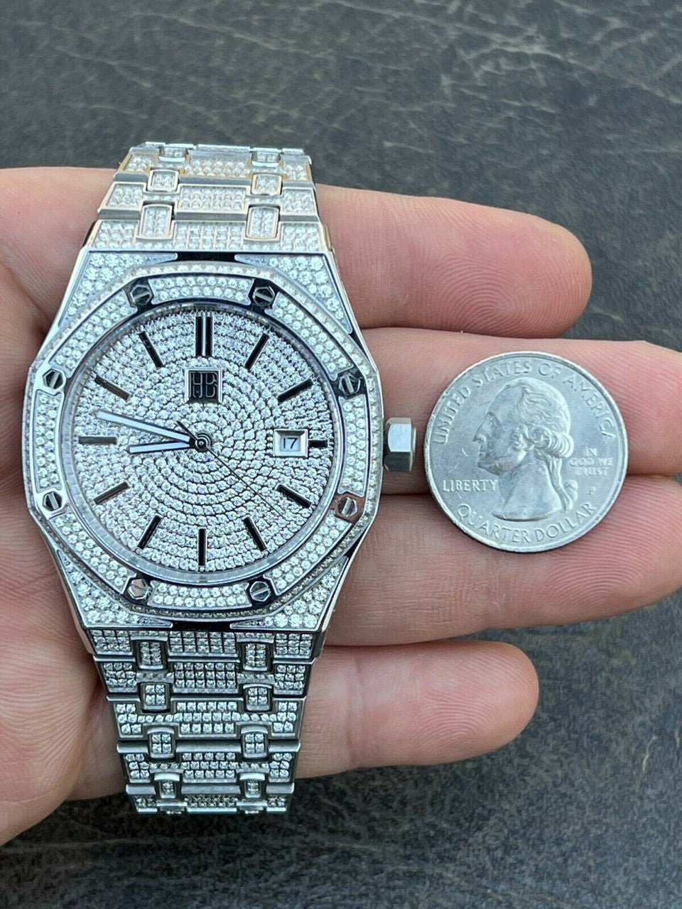 Real Mens Watch Fully Iced Bust Down Out Skeleton Back Automatic 44mm Hip Hop