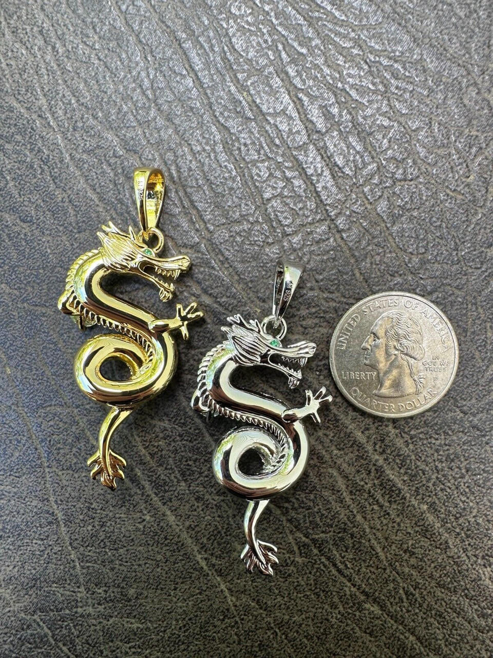 MOISSANITE 3D Dragon Hip Hop Pendant - 14k Gold Vermeil Or 925 Silver - Medium 2.25"