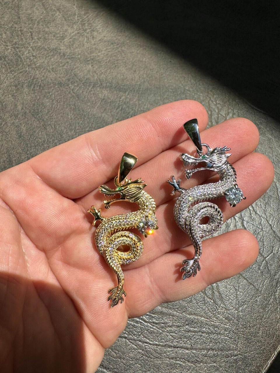 MOISSANITE 3D Dragon Hip Hop Pendant - 14k Gold Vermeil Or 925 Silver - Medium 2.25"