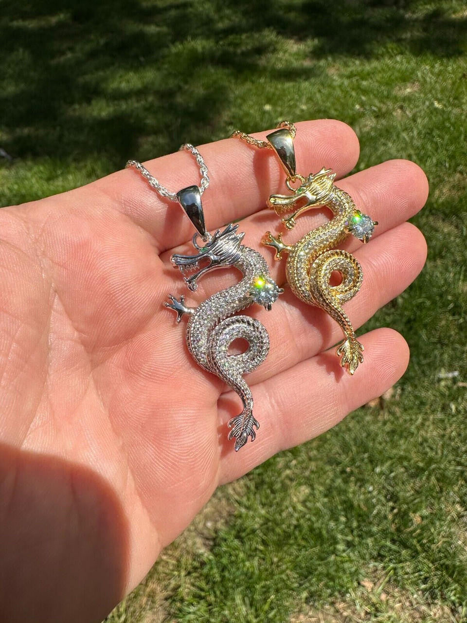 MOISSANITE 3D Dragon Hip Hop Pendant - 14k Gold Vermeil Or 925 Silver - Medium 2.25"