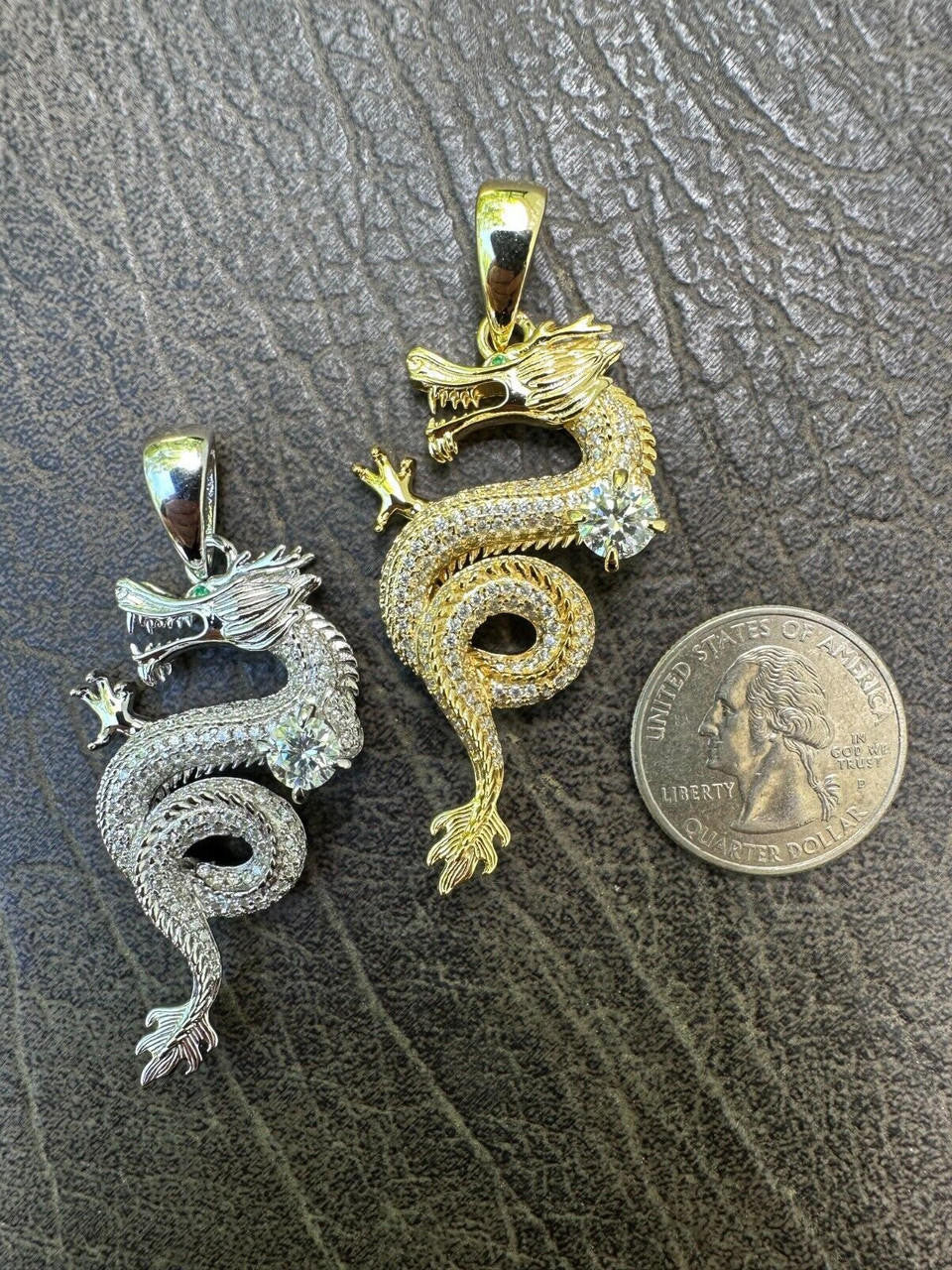 MOISSANITE 3D Dragon Hip Hop Pendant - 14k Gold Vermeil Or 925 Silver - Medium 2.25"