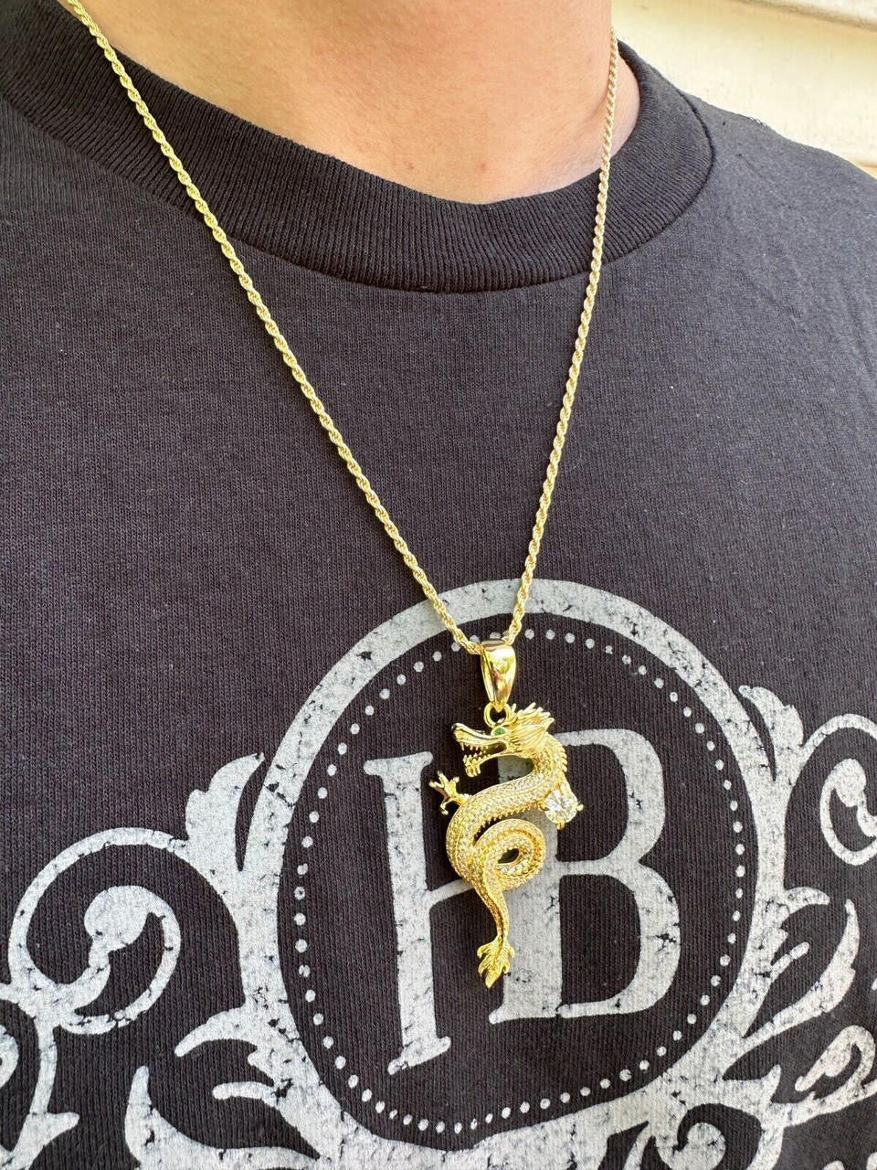 MOISSANITE 3D Dragon Hip Hop Pendant - 14k Gold Vermeil Or 925 Silver - Medium 2.25"