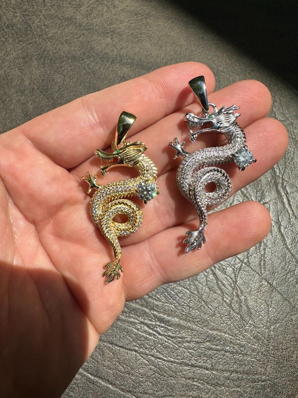 MOISSANITE 3D Dragon Hip Hop Pendant - 14k Gold Vermeil Or 925 Silver - Medium 2.25"
