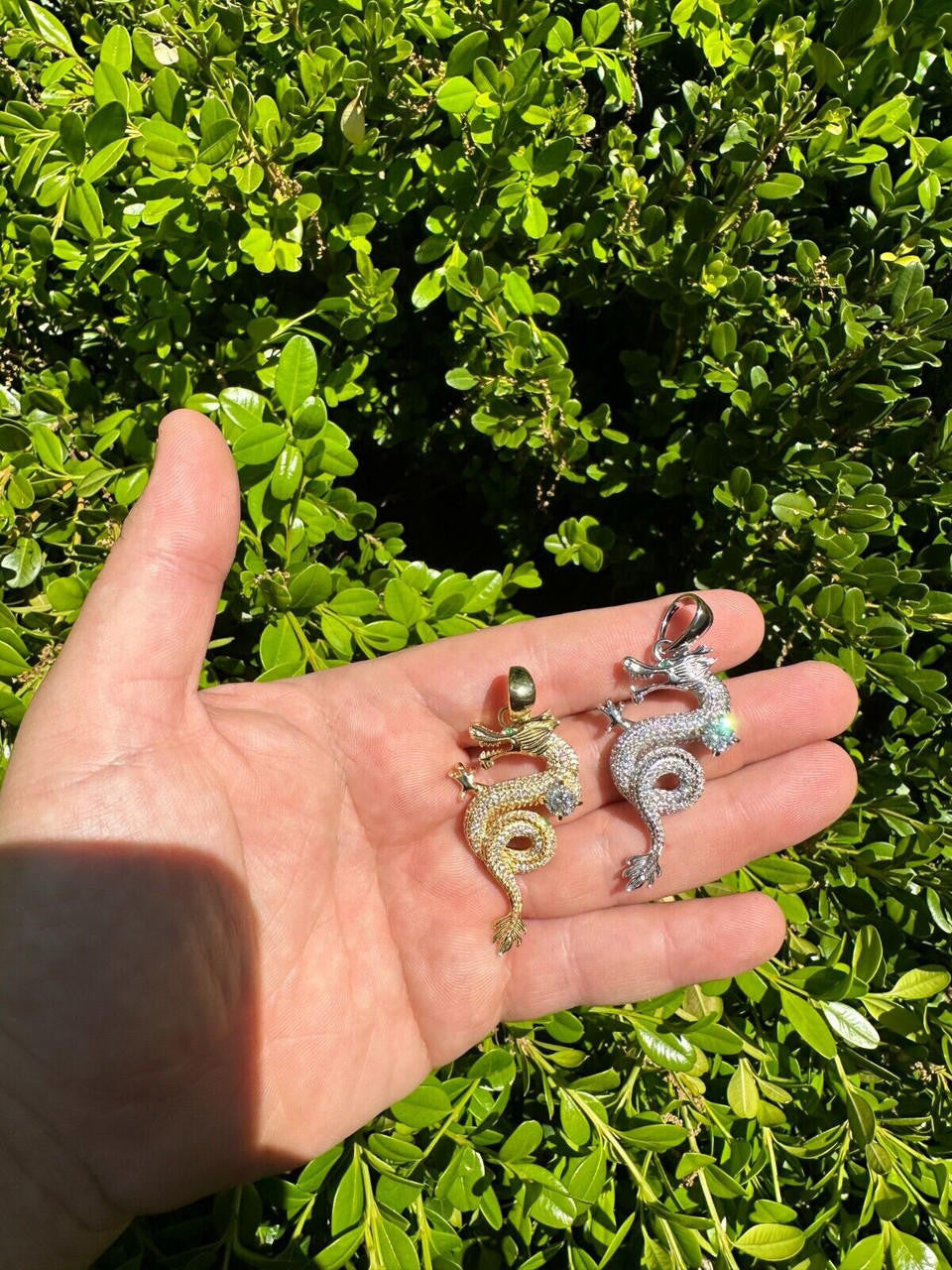 MOISSANITE 3D Dragon Hip Hop Pendant - 14k Gold Vermeil Or 925 Silver - Medium 2.25"