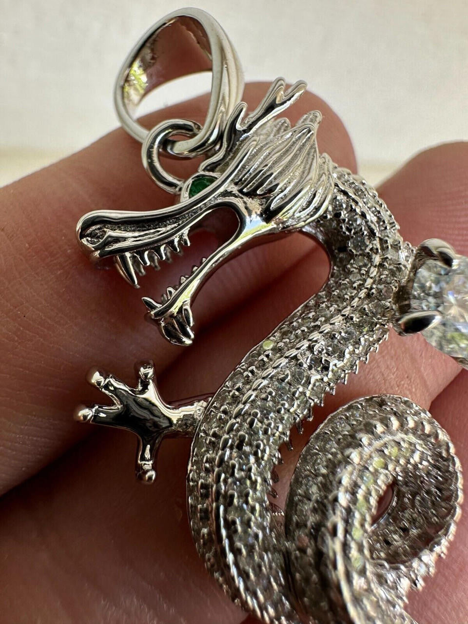 MOISSANITE 3D Dragon Hip Hop Pendant - 14k Gold Vermeil Or 925 Silver - Medium 2.25"