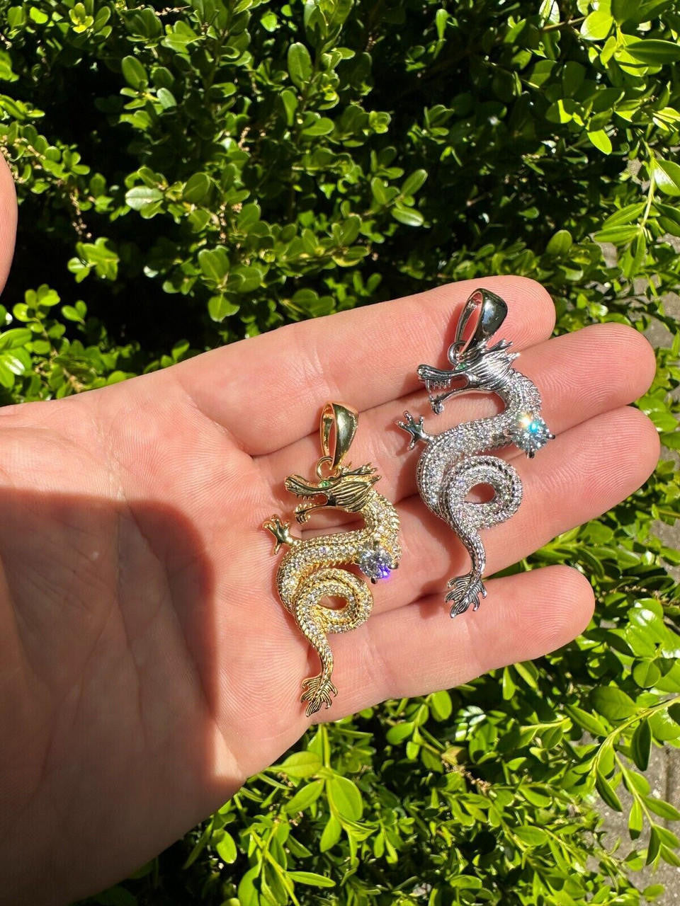 MOISSANITE 3D Dragon Hip Hop Pendant - 14k Gold Vermeil Or 925 Silver - Medium 2.25"