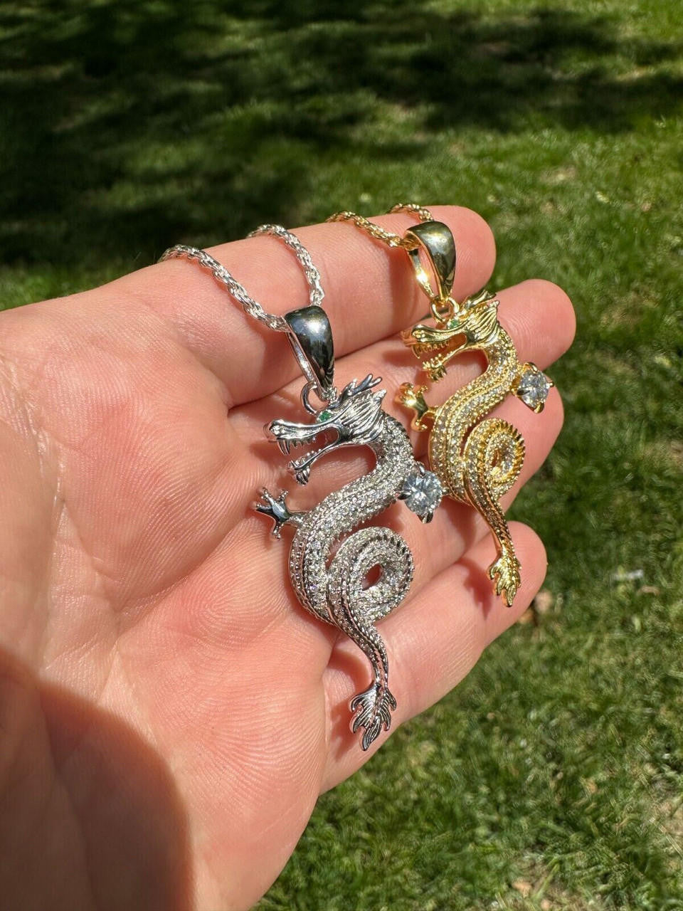 MOISSANITE 3D Dragon Hip Hop Pendant - 14k Gold Vermeil Or 925 Silver - Medium 2.25"