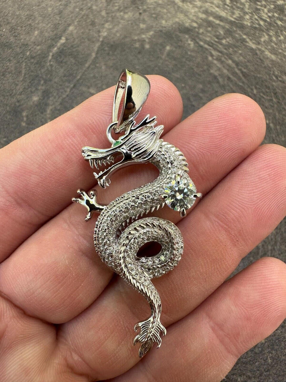 MOISSANITE 3D Dragon Hip Hop Pendant - 14k Gold Vermeil Or 925 Silver - Medium 2.25"