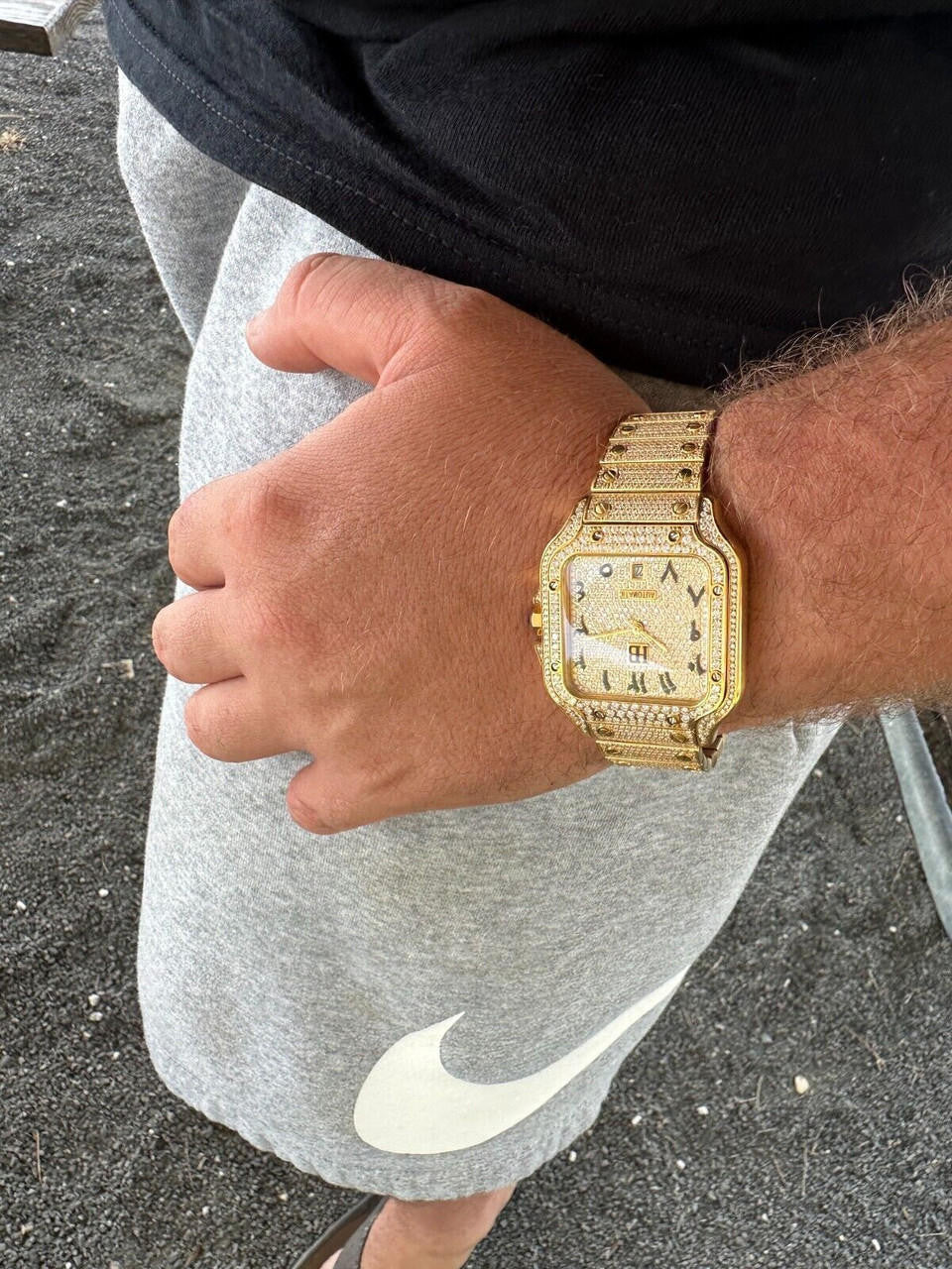 Real MOISSANITE Hip Hop Watch Fully Iced Mens Automatic Movement Gold Arabic