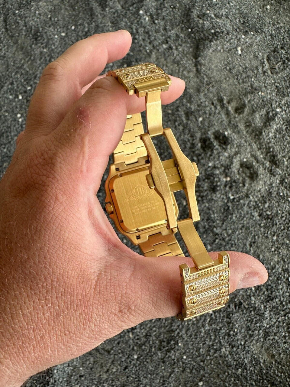 Real MOISSANITE Hip Hop Watch Fully Iced Mens Automatic Movement Gold Arabic