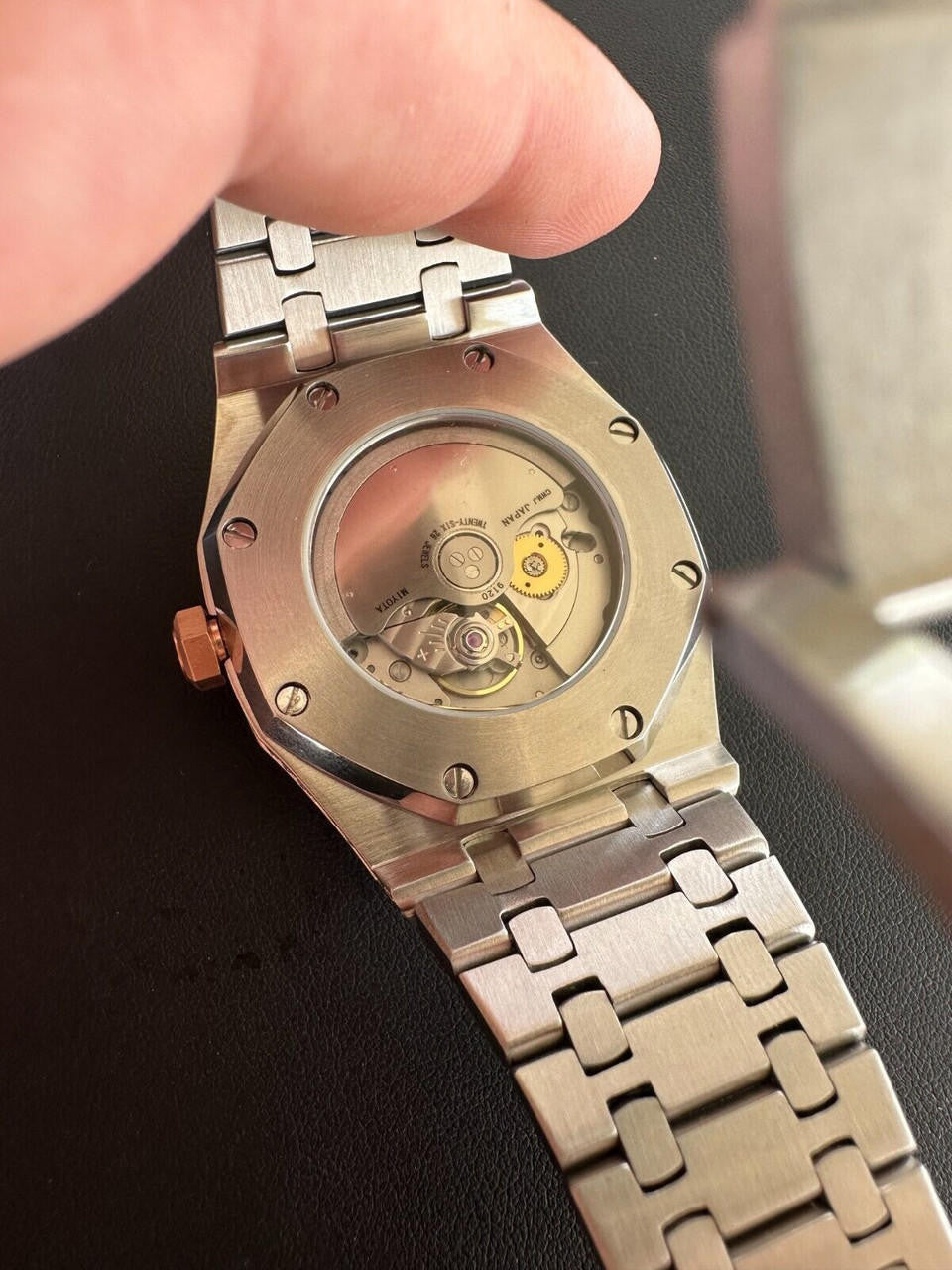 Real MOISSANITE Mens Watch 14k Rose Gold Two Tone Iced Skeleton Back Hip Hop