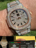 Real MOISSANITE Mens Watch Fully Iced Rose Stainless Hip Hop Passes Diamond Test